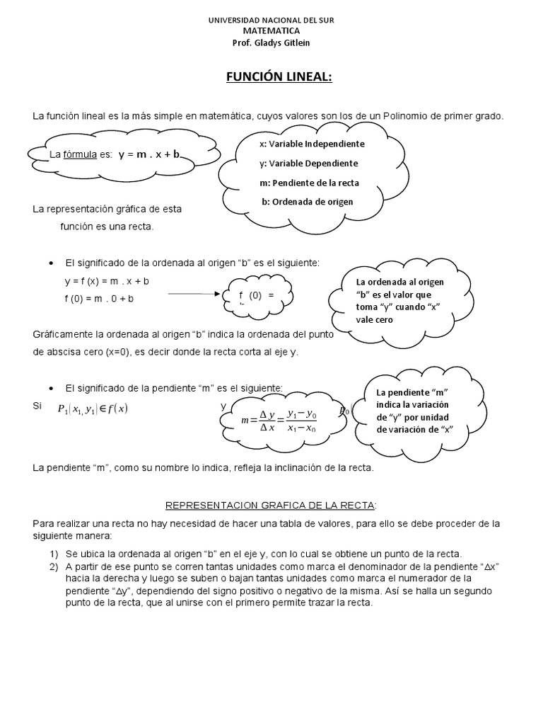 Función Lineal: Conceptos y Ejemplos | PDF | Pendiente | Línea (geometría)