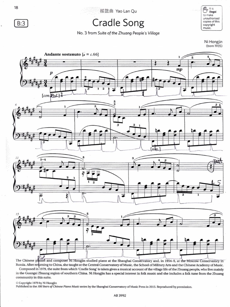ABRSM 20212022 Gr7 B3 Cradle Song by Ni Hongjin PDF