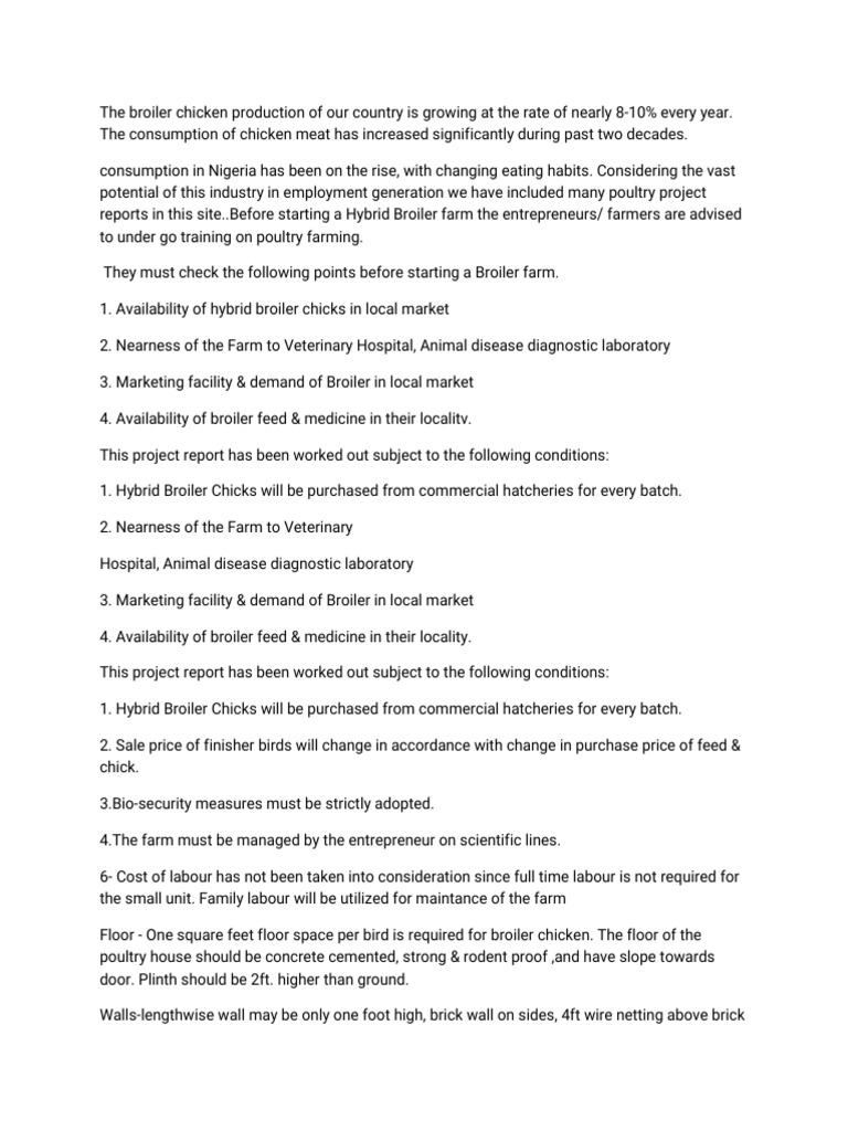 Broiler Poultry Farming Business Plan PDF Broiler Poultry Farming