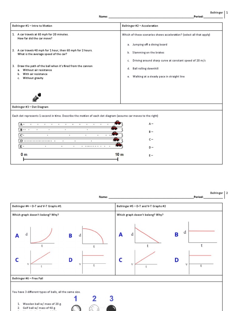Bellringer - 1d Kinematics | PDF