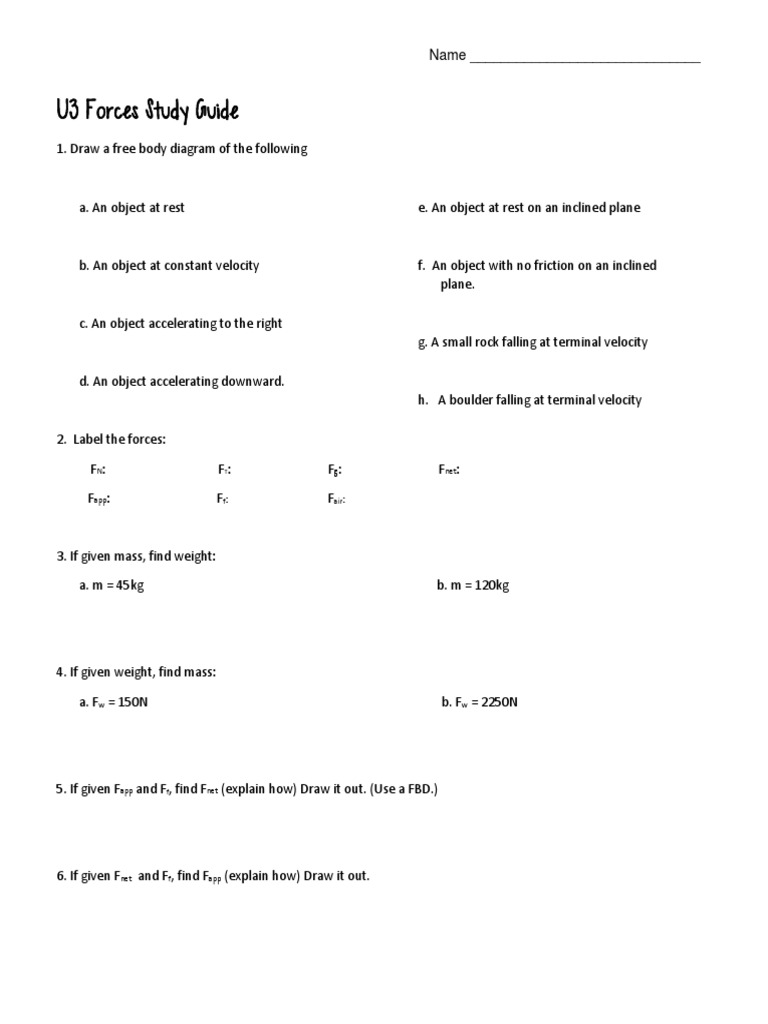 U3 Forces Study Guide PDF