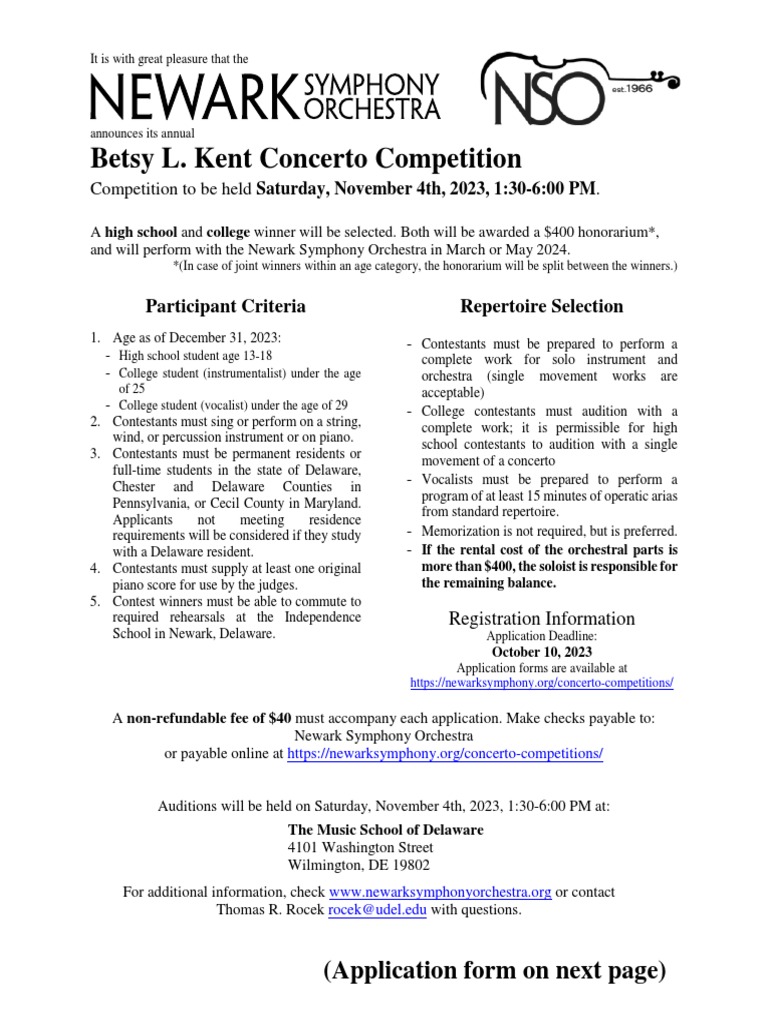 Newark Symphony Orchestra Concerto Flyer And Application Form 2023 Pdf