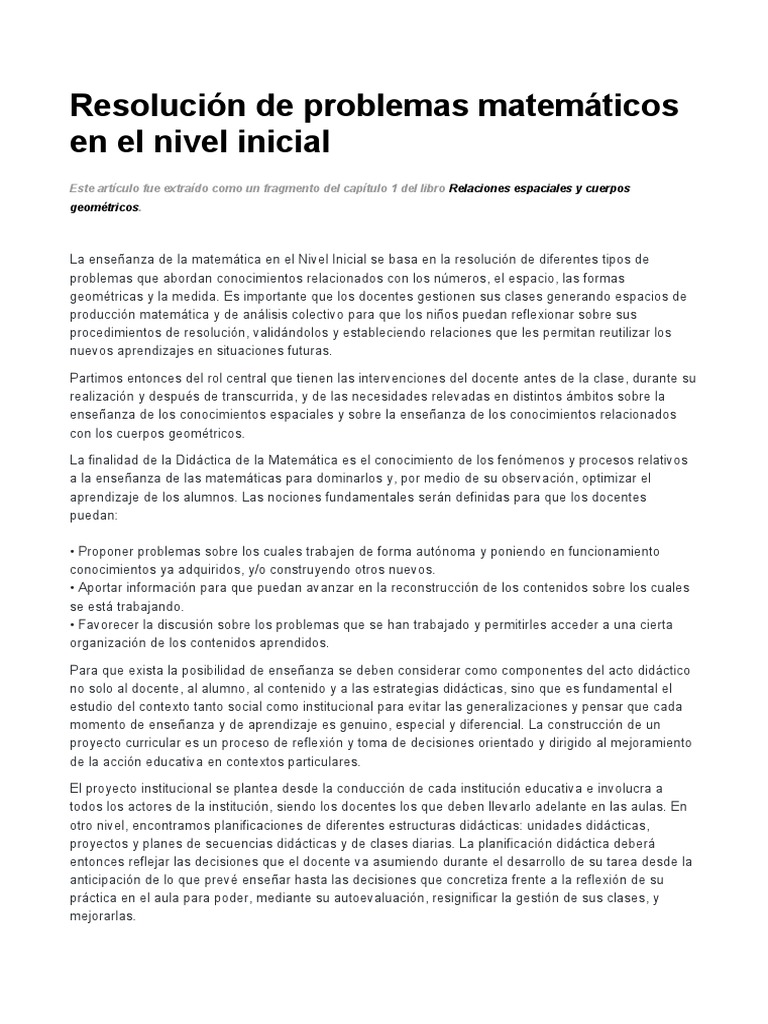 La Ensen Anza de La Matematica en El Nivel Inicial-1 | PDF | Enseñando ...