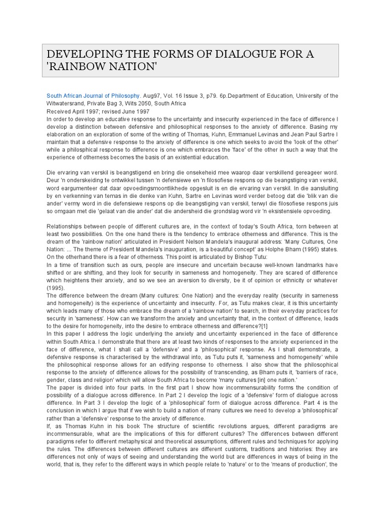 Forms of Dialogue For A Rainbow Nation | PDF | Paradigm | Science