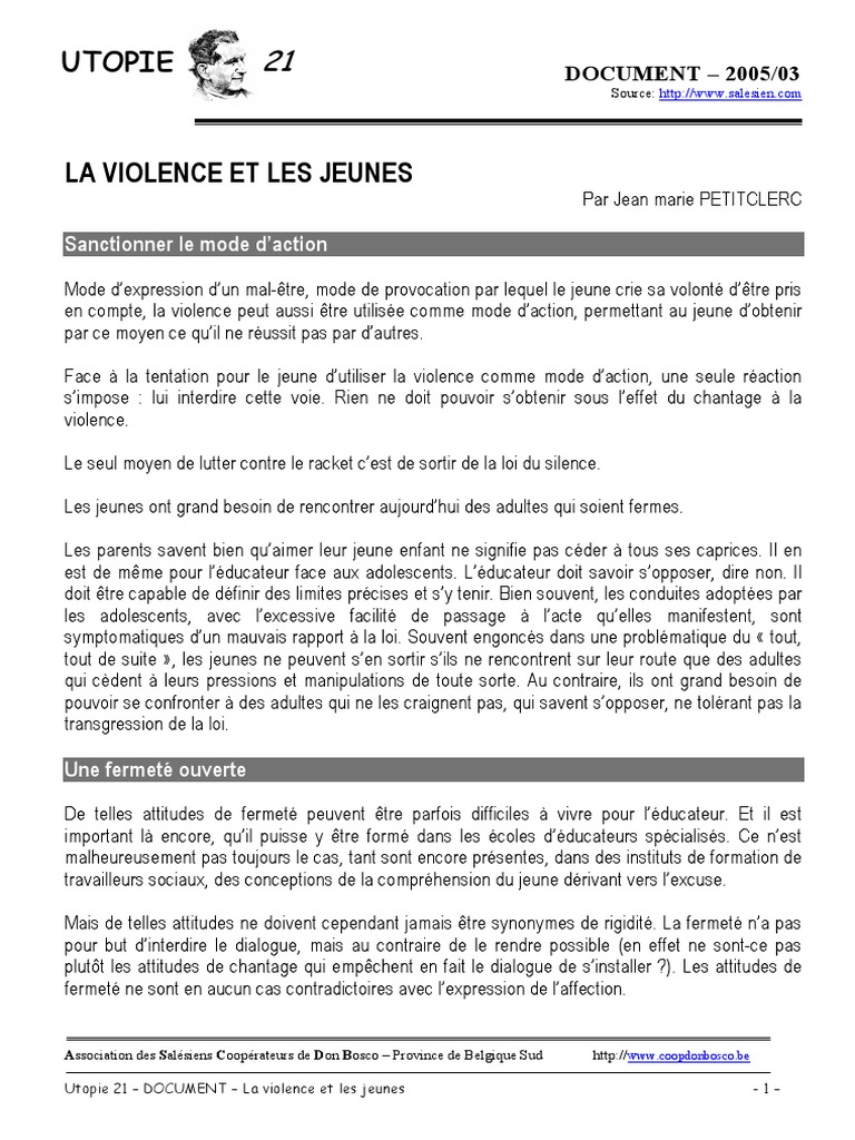 La violence chez les jeunes : enjeux éducatifs | PDF | La violence