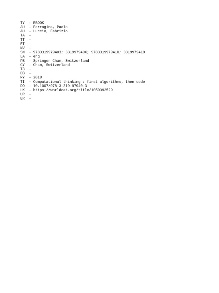 Computational Thinking - First Algorithms, Then Code - Ris | PDF ...