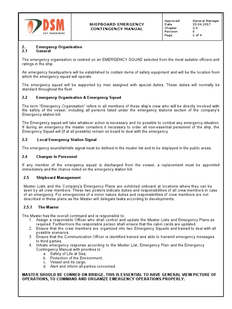 2.0 Onboard Emergency Organization | PDF