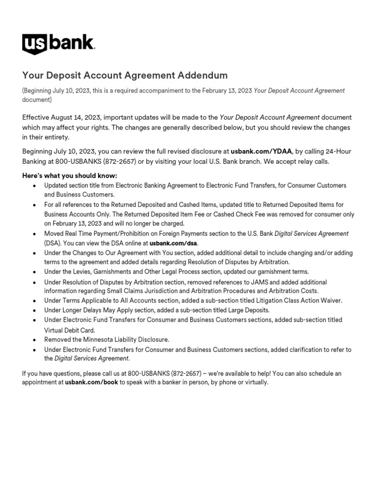 Deposit Account Agreement PDF
