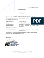 Certificacion Laboral - Activo Con Comisiones - Victor Andres Hormiga Silva