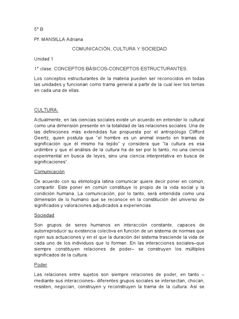 Comunicación Cultura Y Sociedad Clase 1 Pdf