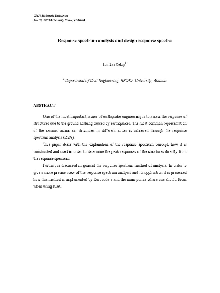 Response Spectrum Analysis in Earthquake Engineering | PDF | Spectrum ...