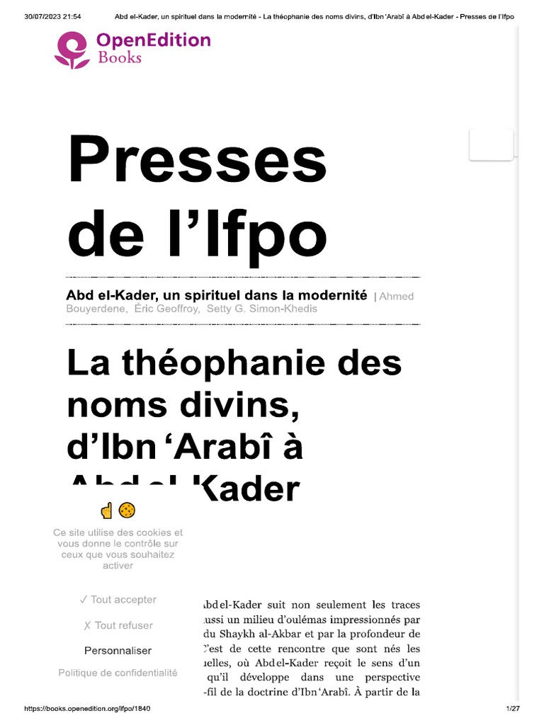 La Théophanie Des Noms Divins, D'ibn Arabî PDF