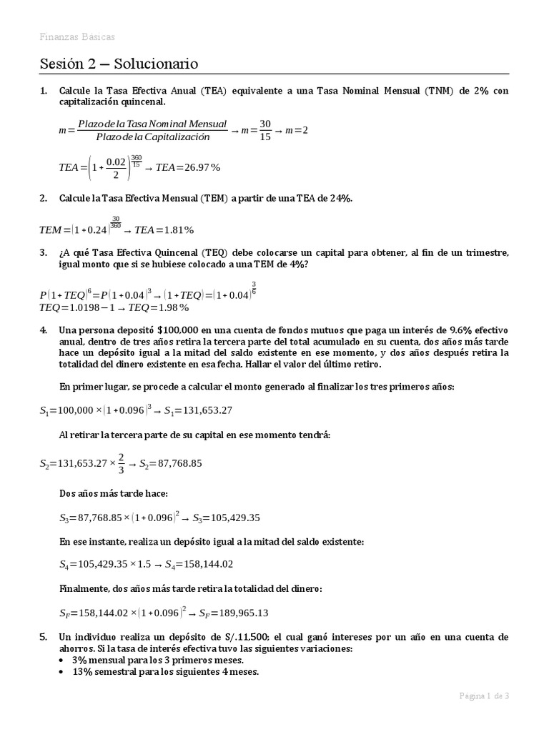 Finanzas Basicas CCPL Sesion 2 Solucionario Diapositivas 2016m03 | PDF