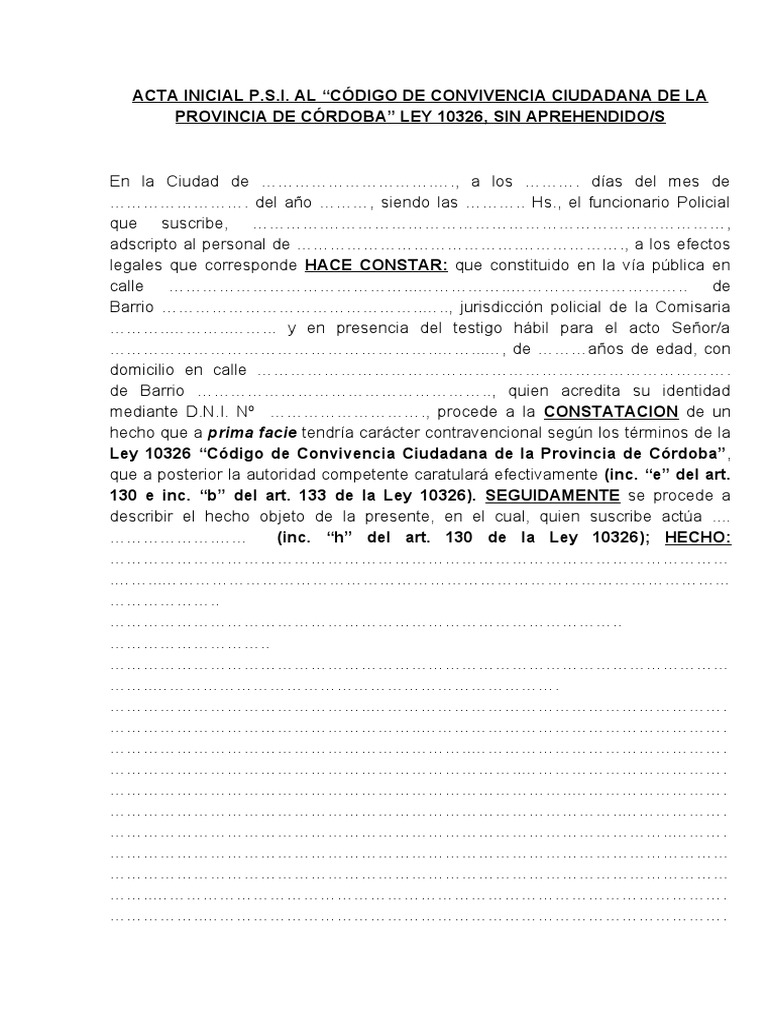 Acta Inicial P.S.I. Al Cdigo de Convivencia Ciudadana de La Provincia