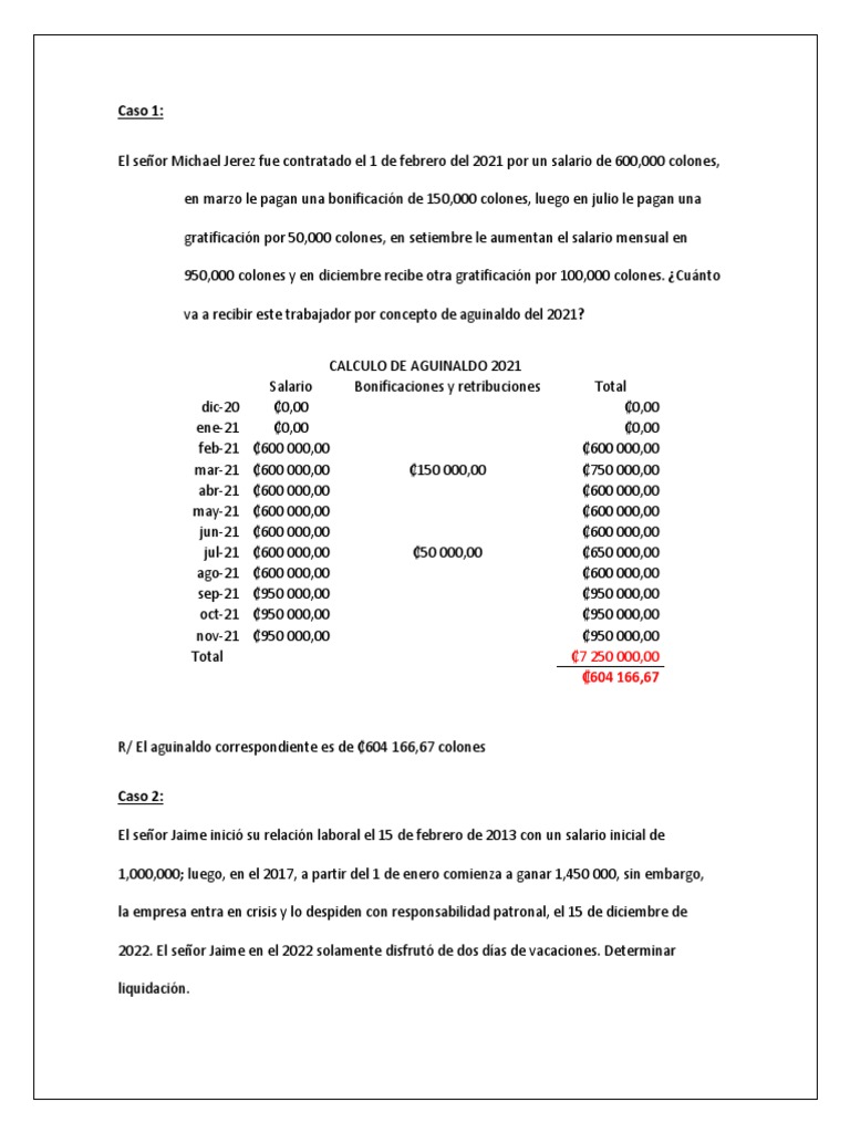 Cálculo de Aguinaldo y Liquidaciones Laborales | PDF | Economias ...