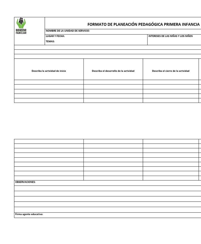 Formato de Planeación ICBF Primera Infancia | PDF | Crecimiento ...