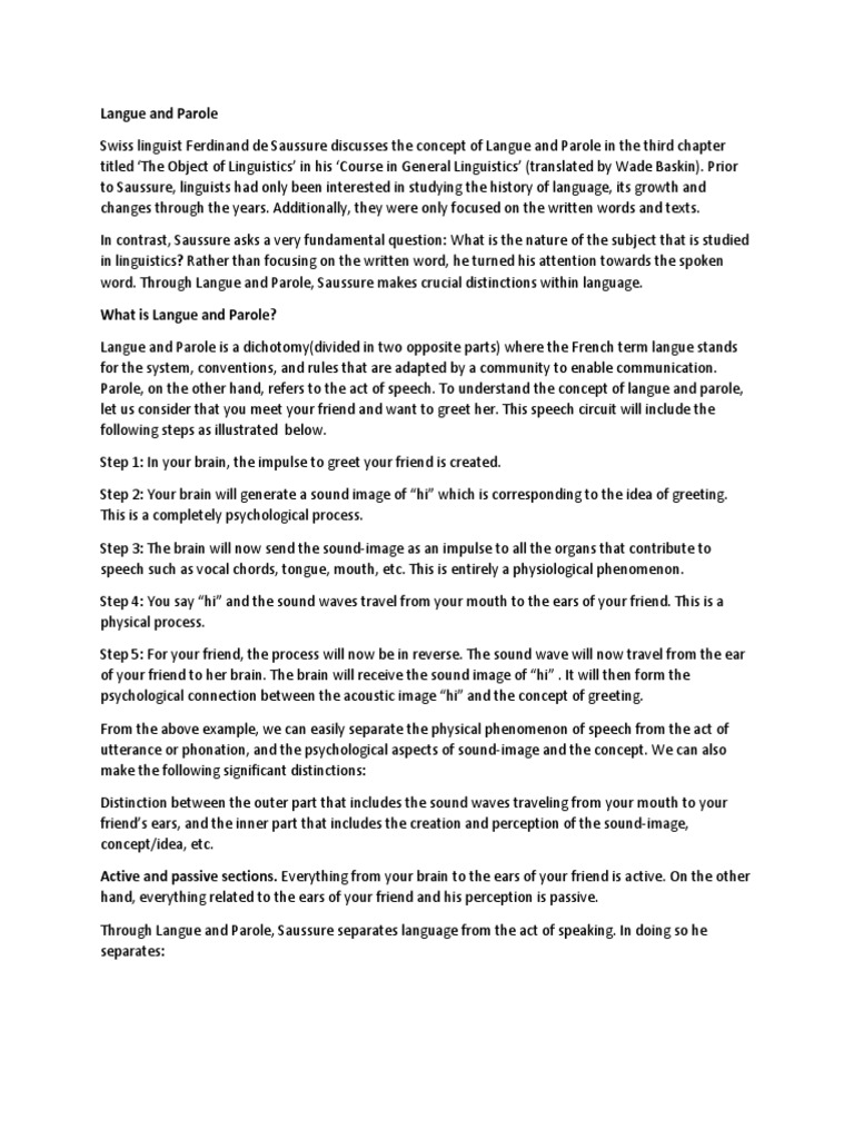 Understanding Langue and Parole | PDF | Communication | Cognitive Science