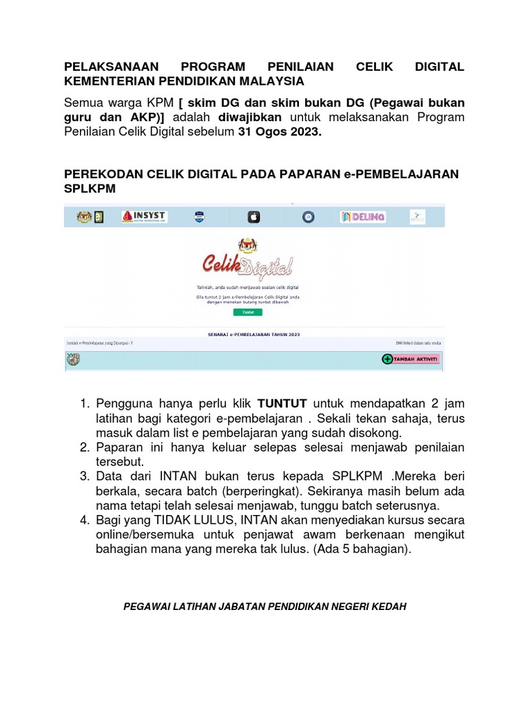 PELAKSANAAN PROGRAM PENILAIAN CELIK DIGITAL KEMENTERIAN PENDIDIKAN