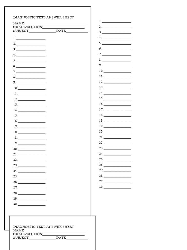 Diagnostic Test Answer Sheet PDF
