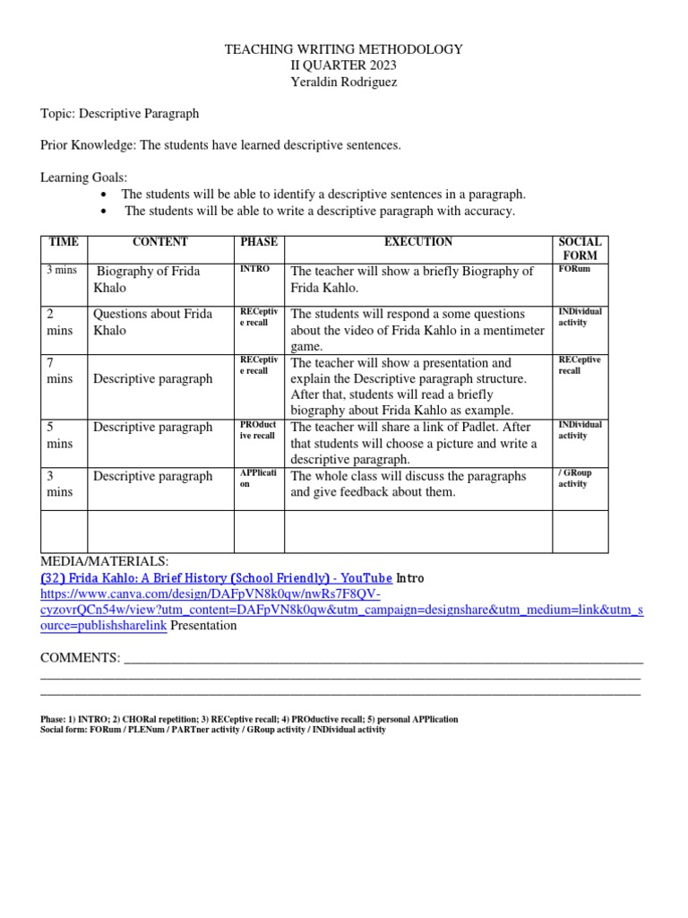 Writing Lesson Plan | PDF | Lesson Plan | Communication