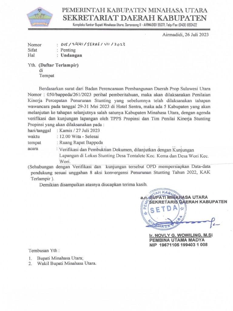 Undangan Penilaian Kinerja Stunting | PDF