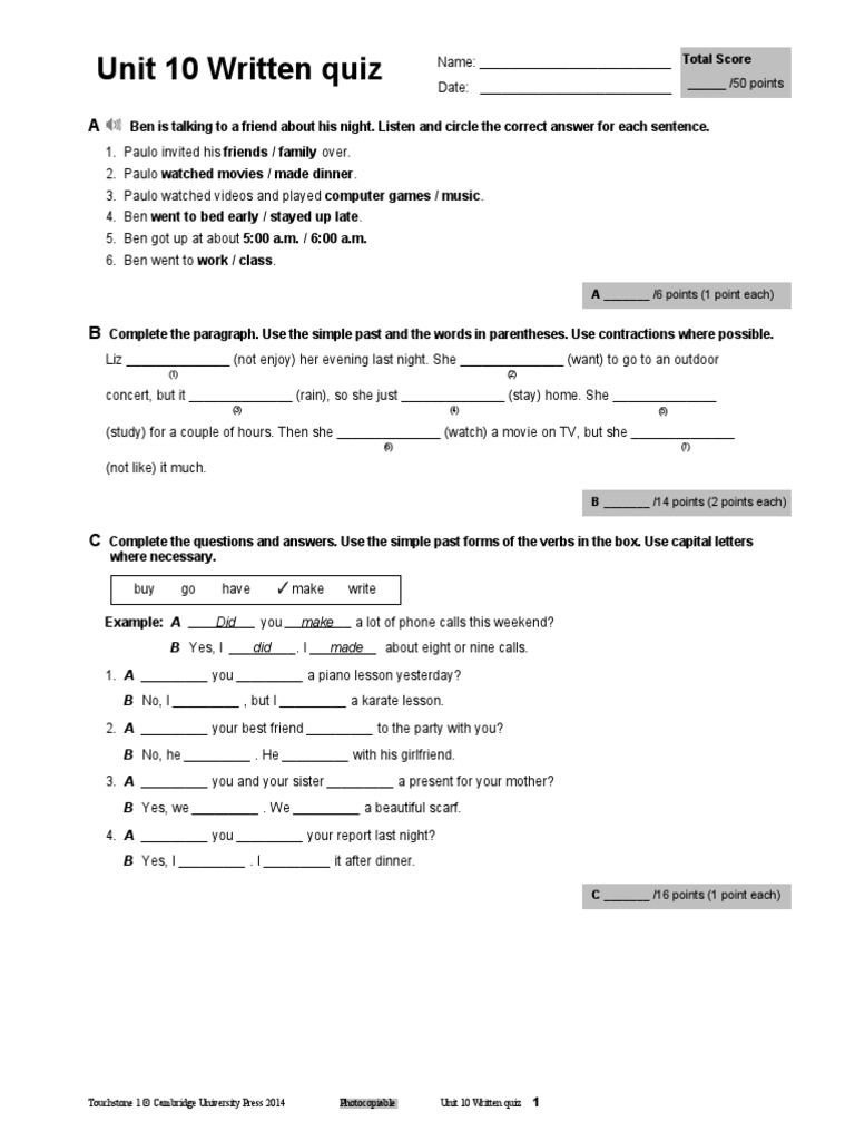 Unit 10 Written Quiz Overview | PDF