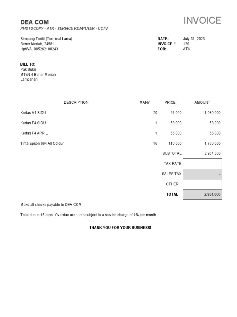 DEA COM Invoice for ATK Services | PDF