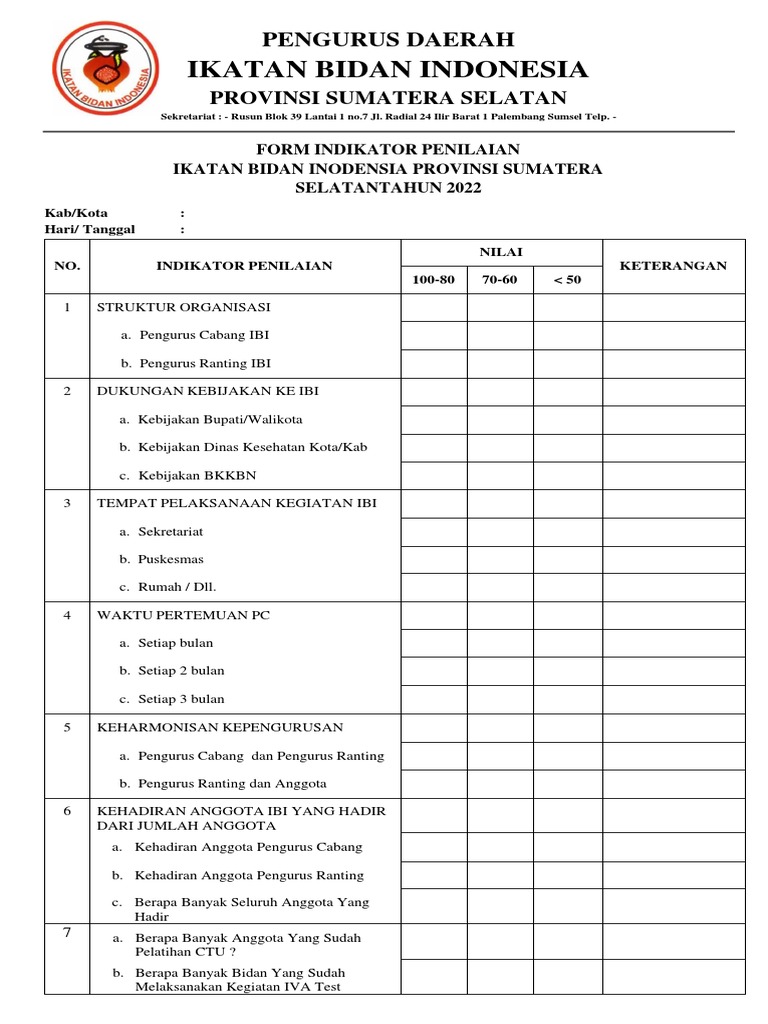 Indikator Penilaian IBI Ranting 2022 | PDF | Bisnis