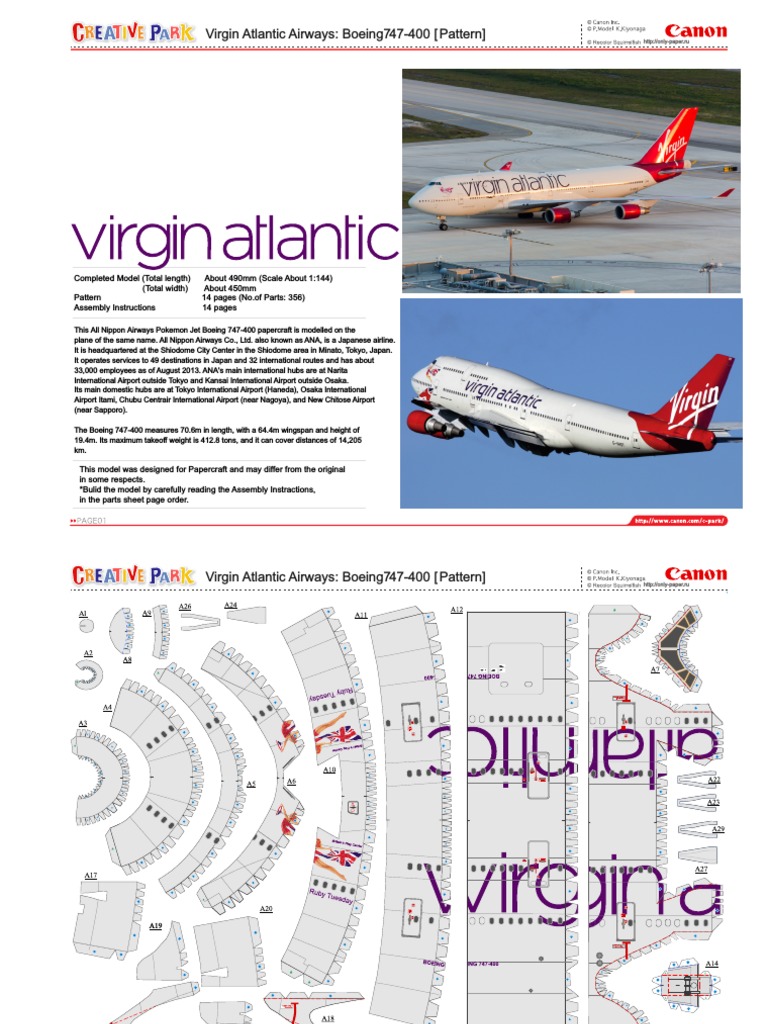 ANA Boeing 747-400 Papercraft Model | PDF | Aerospace | Aviation