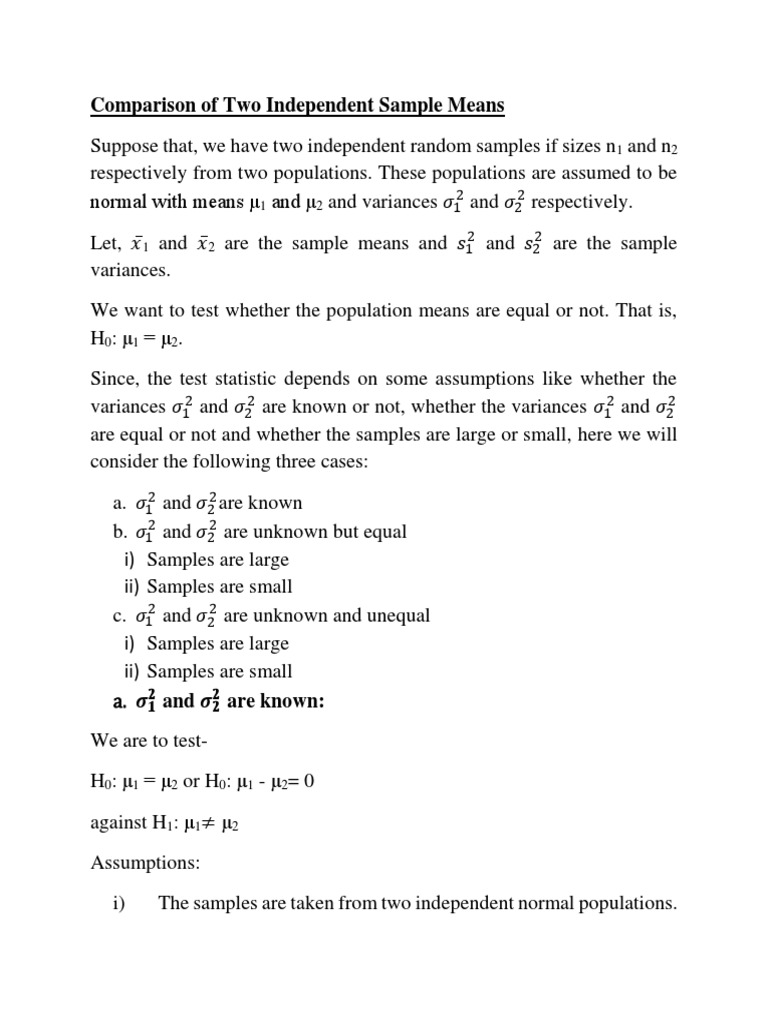 Comparison of Two Sample Means | PDF