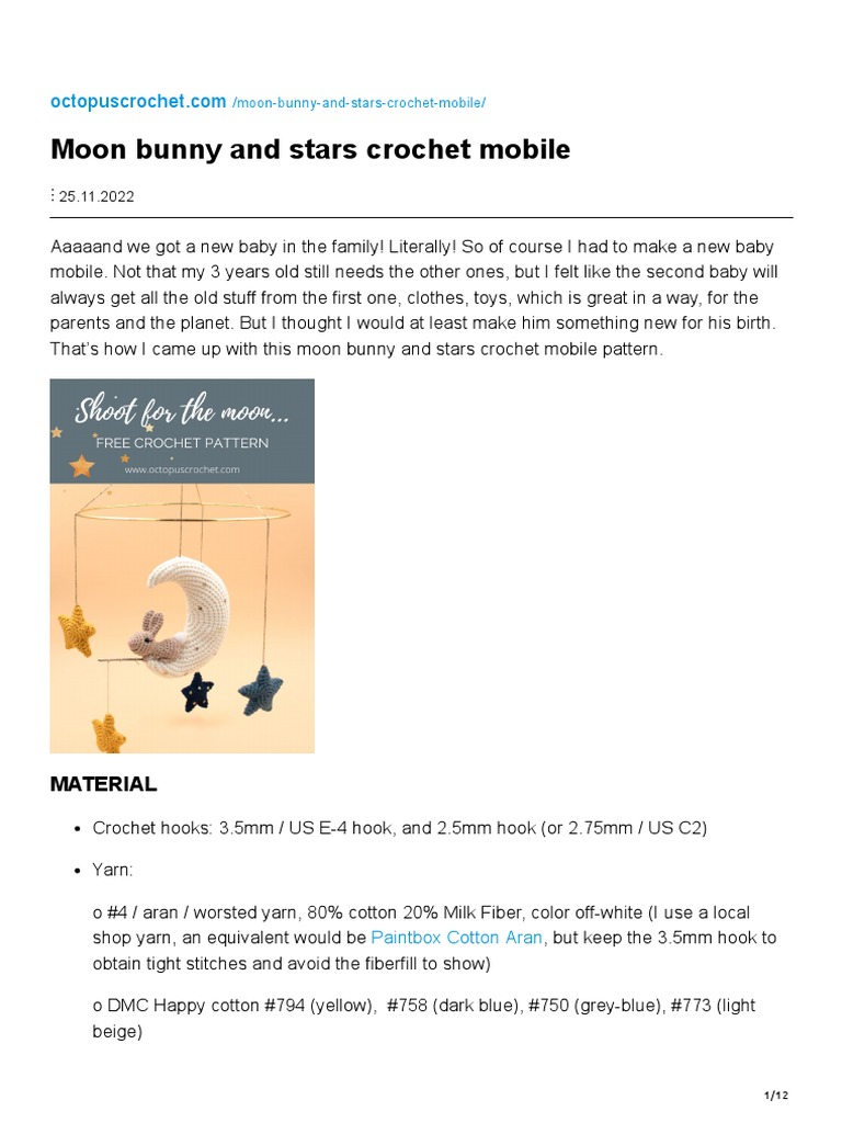 Moon Bunny Crochet Mobile Pattern | PDF | Crochet | Yarn
