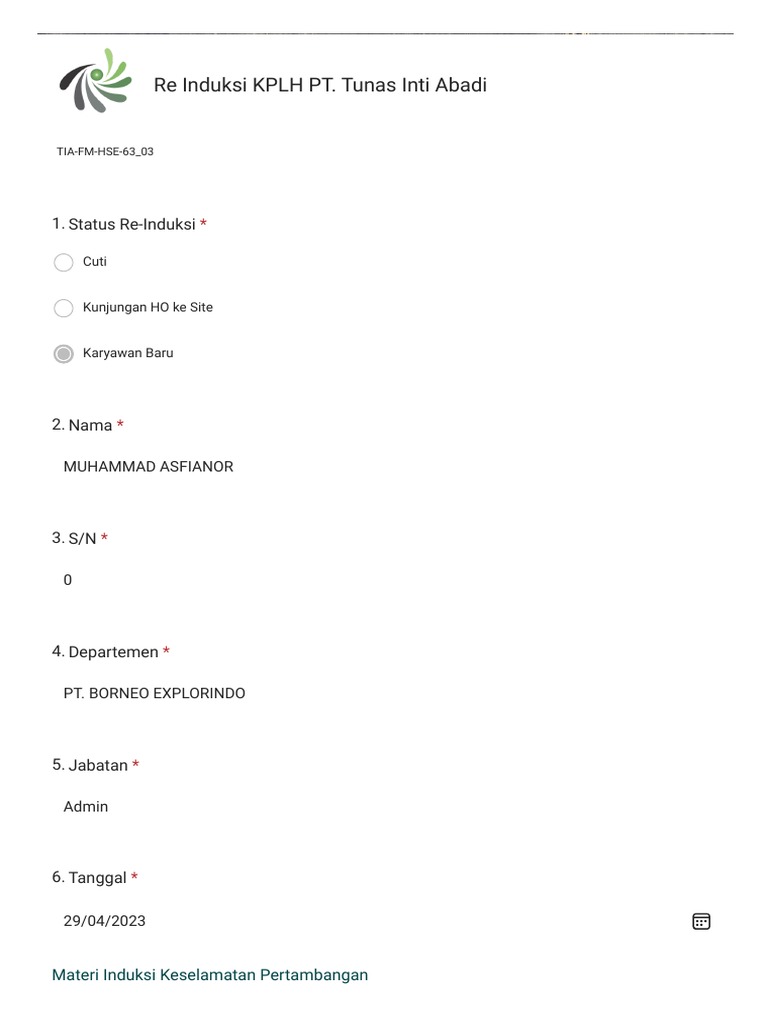Re Induksi KPLH PT. Tunas Inti Abadi PDF