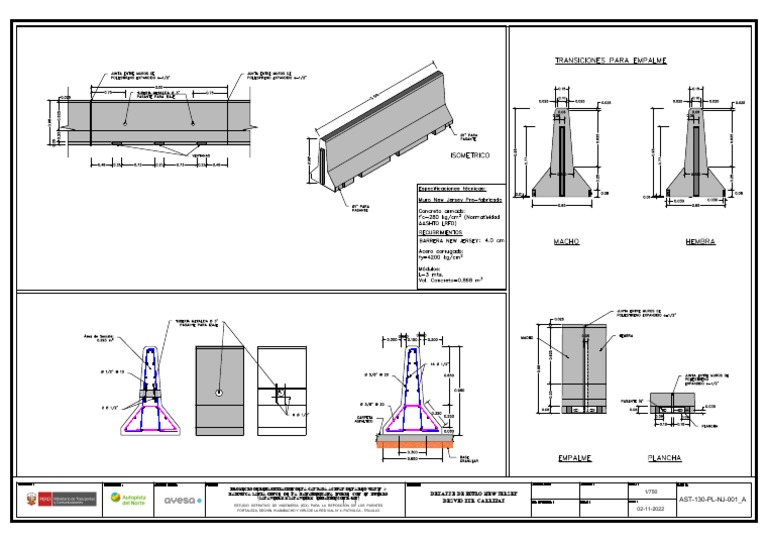 DETALLE DE MURO NEW JERSEY EN VIA EXISTENTE - Rev.A - 31.10.22 | PDF