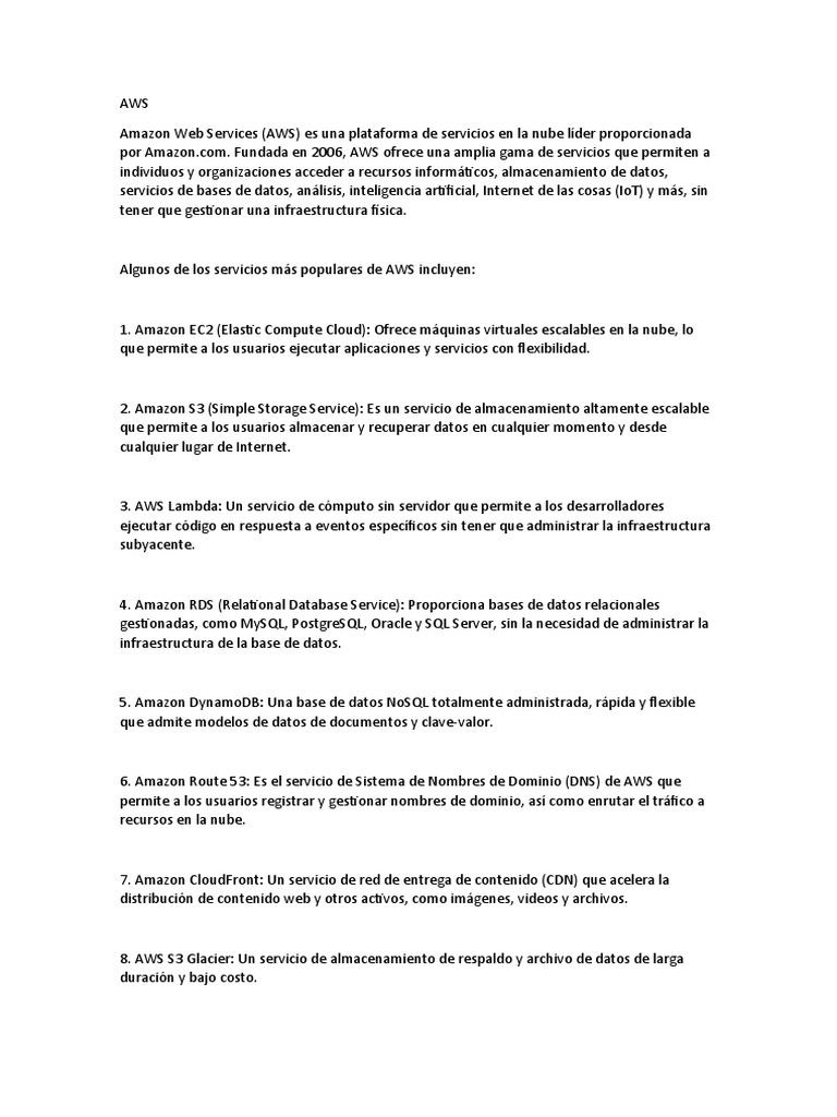 AWS | PDF | Servicios web de Amazon | Computación en la nube