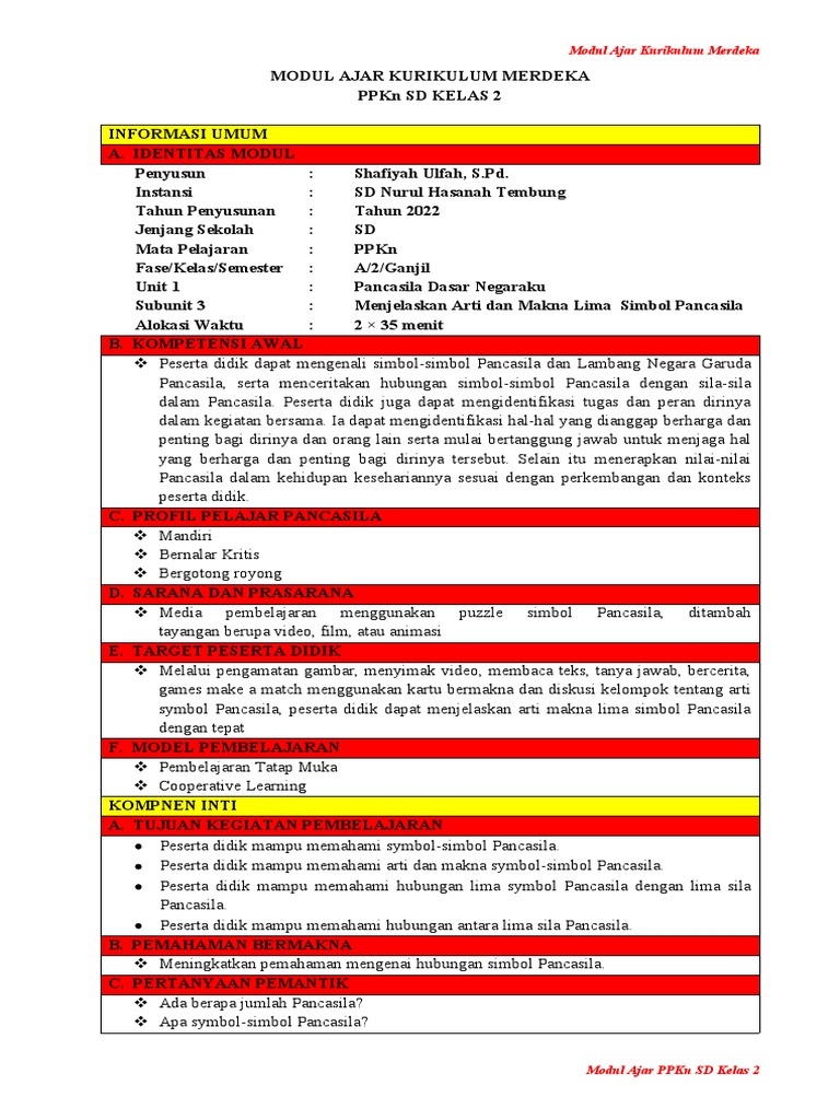 Modul Ajar PPKn Kelas 2 Merdeka | PDF