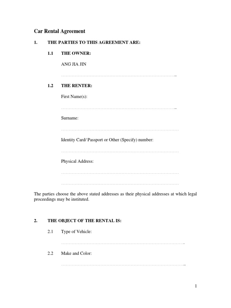 Car Rental Agreement Template | PDF | Renting | Insurance