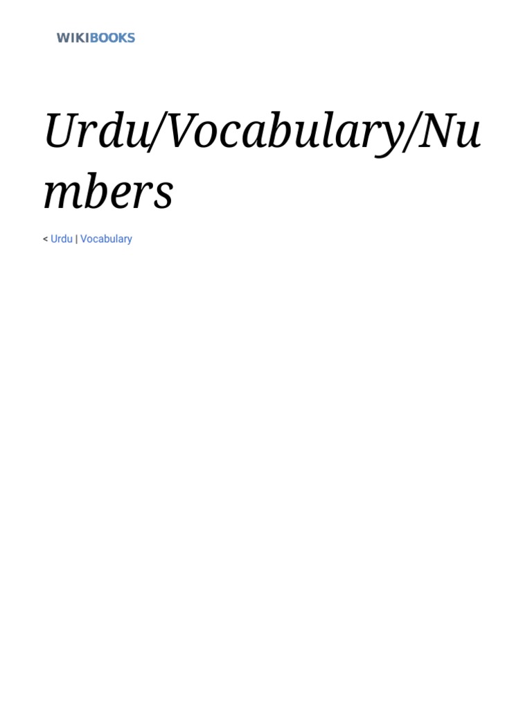 Urdu - Vocabulary - Numbers - Wikibooks, Open Books For An Open World | PDF