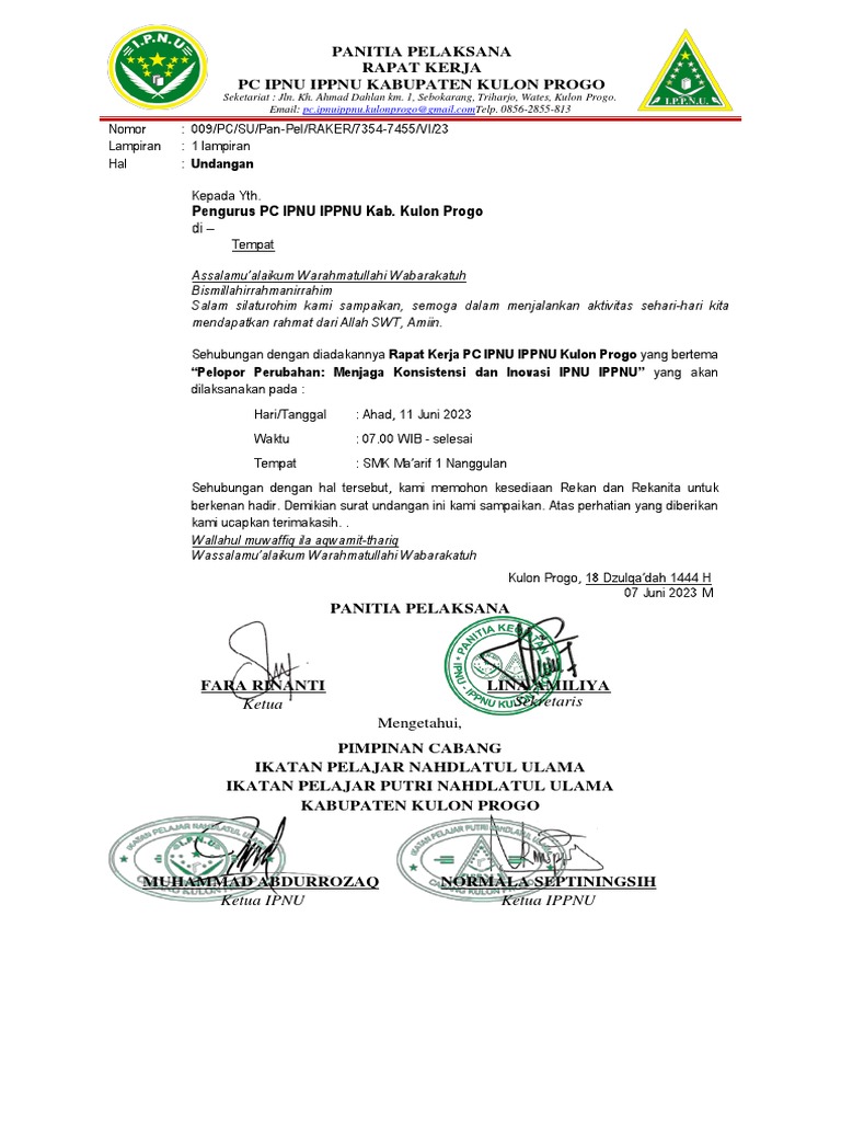 Undangan Raker IPNU IPPNU Kulon Progo | PDF