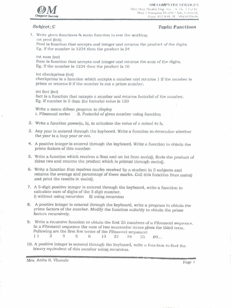 C Function Assignments | PDF