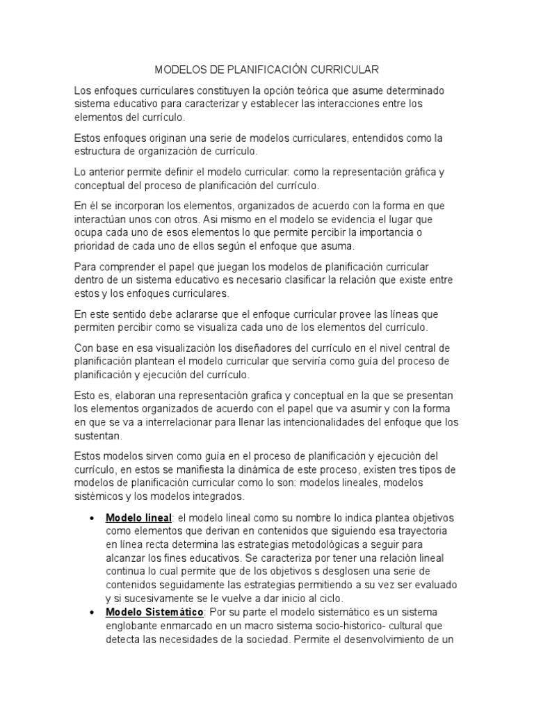 Modelos de Planificación Curricular | PDF | Plan de estudios ...