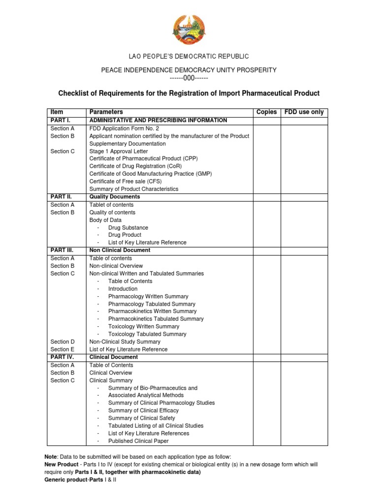 Registration Checklist for Imported Medicines | PDF | Pharmacology ...