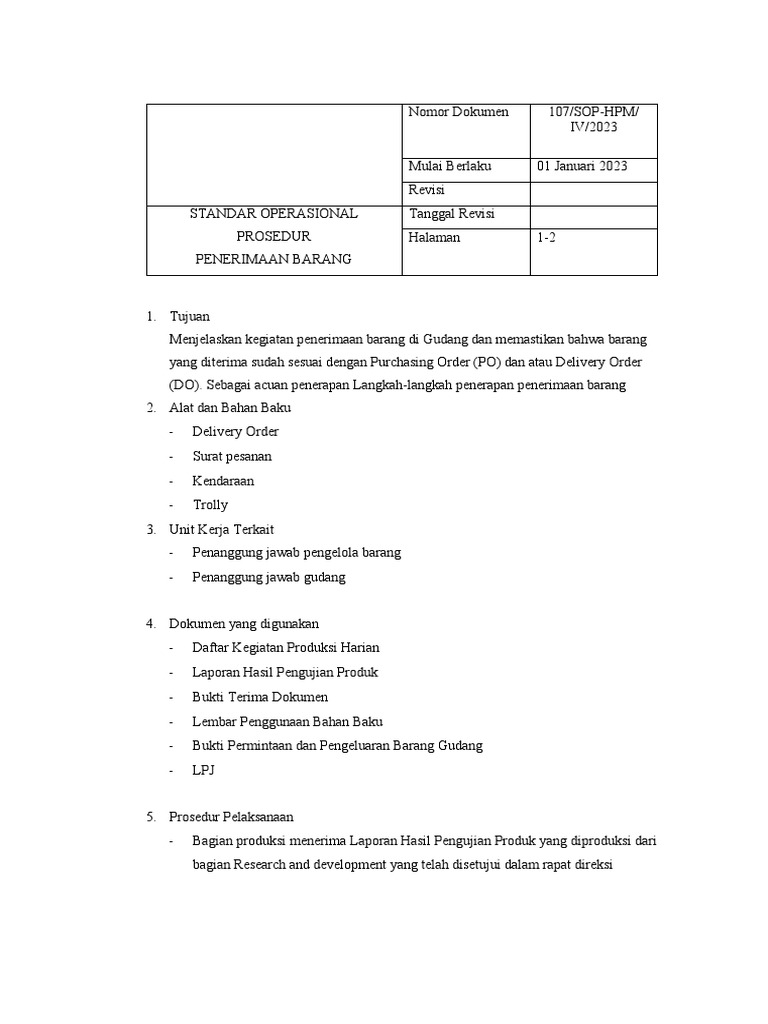 Sop Penerimaan Barang Pdf