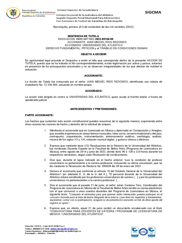 20 Sentencia T 2022-00166 | PDF | Debido al proceso | Caso de ley