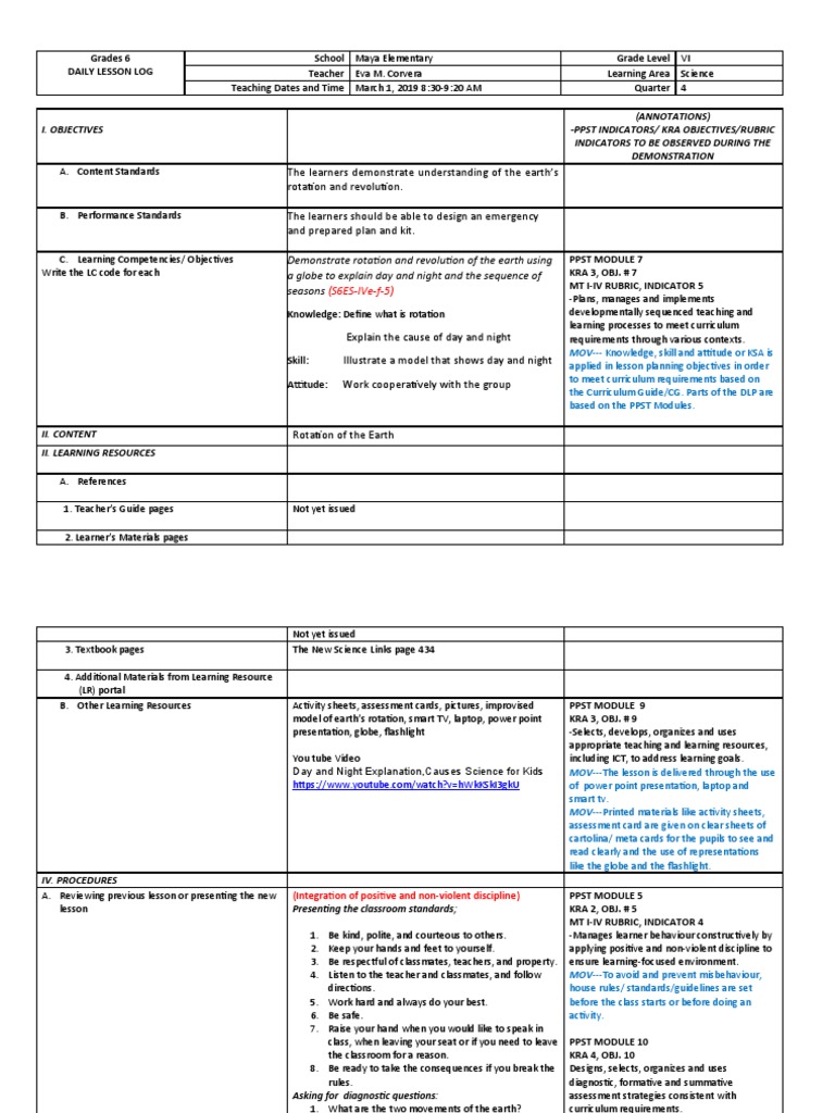 COT_DLP_SCIENCE 6_EARTH'S ROTATION | PDF | Curriculum | Learning