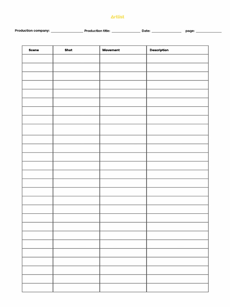Shotlist Template AL 1 PDF