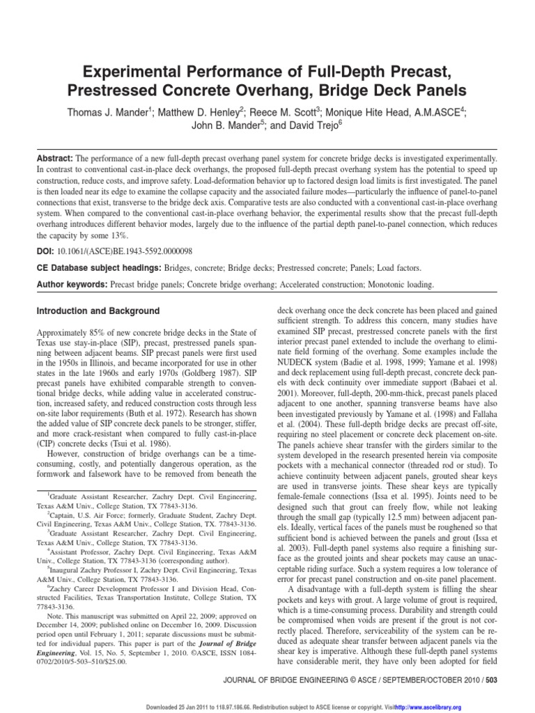 Overhang Bridge Deck Panels PDF Precast Concrete Concrete