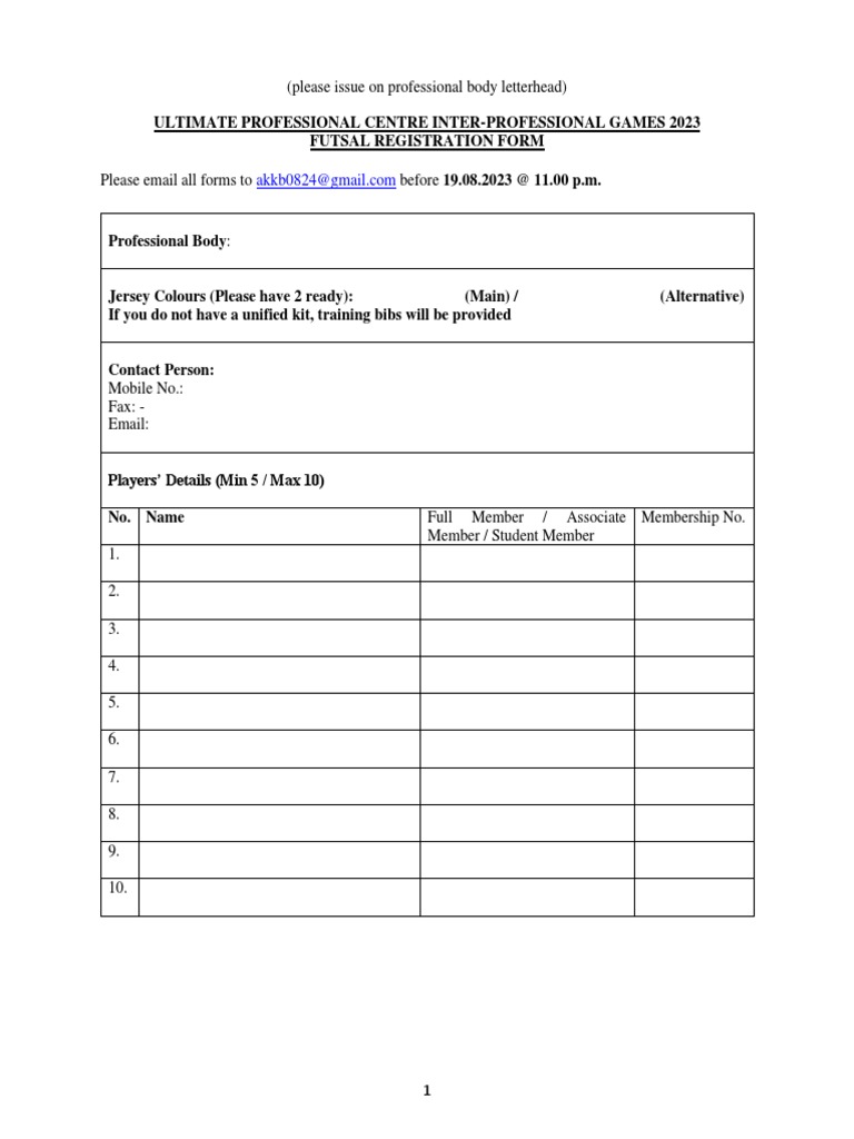 Futsal Team Registration Form | PDF