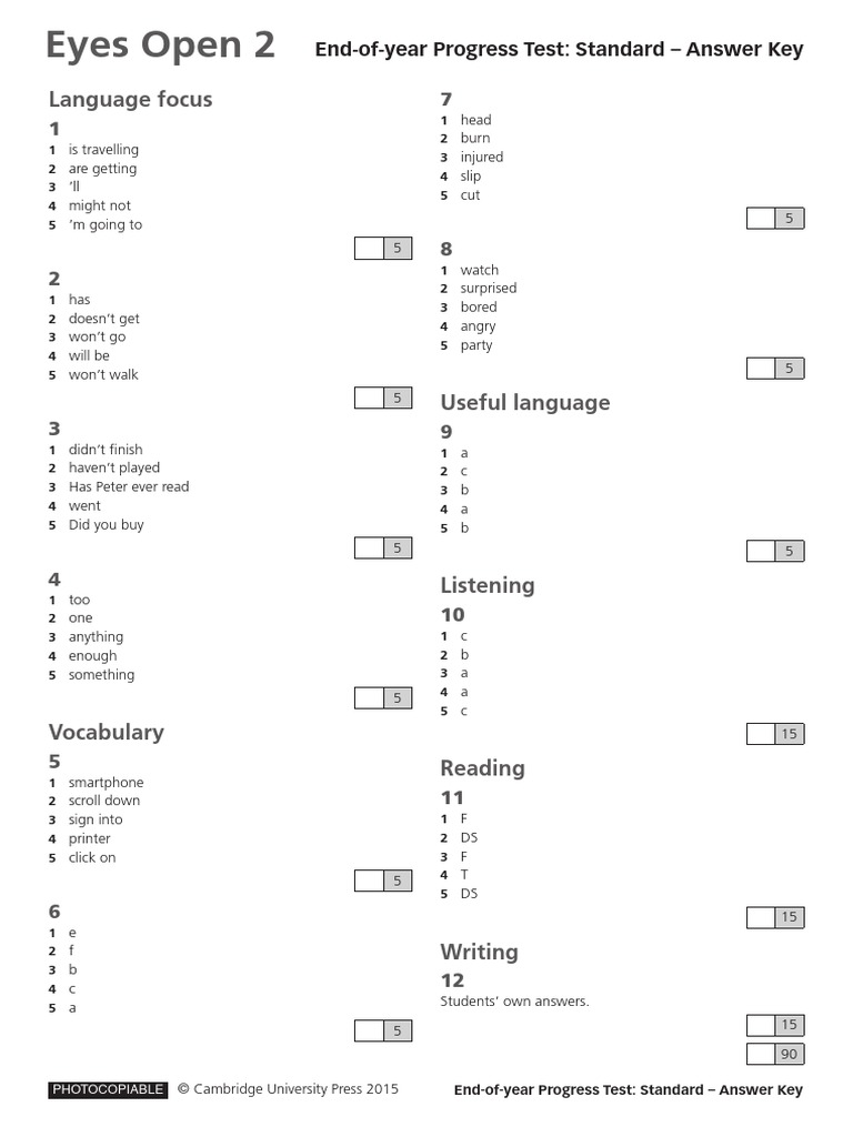 Unit 8 - End of Year Test Answer Key | PDF