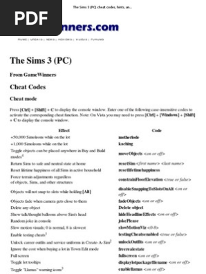 The Sims 3 Cheats, PDF, Cheating In Video Games