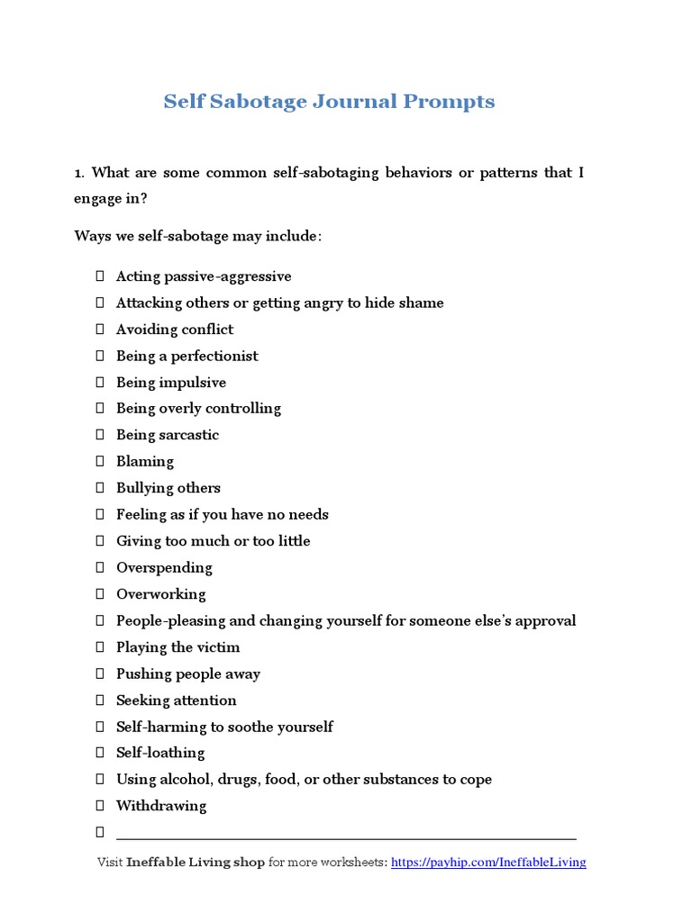 Self Sabotage Journal Prompts | PDF | Thought | Social Psychology